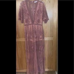 COPY - Honey Punch lace overlay maxi romper dress Plunging neckline women’s med…
